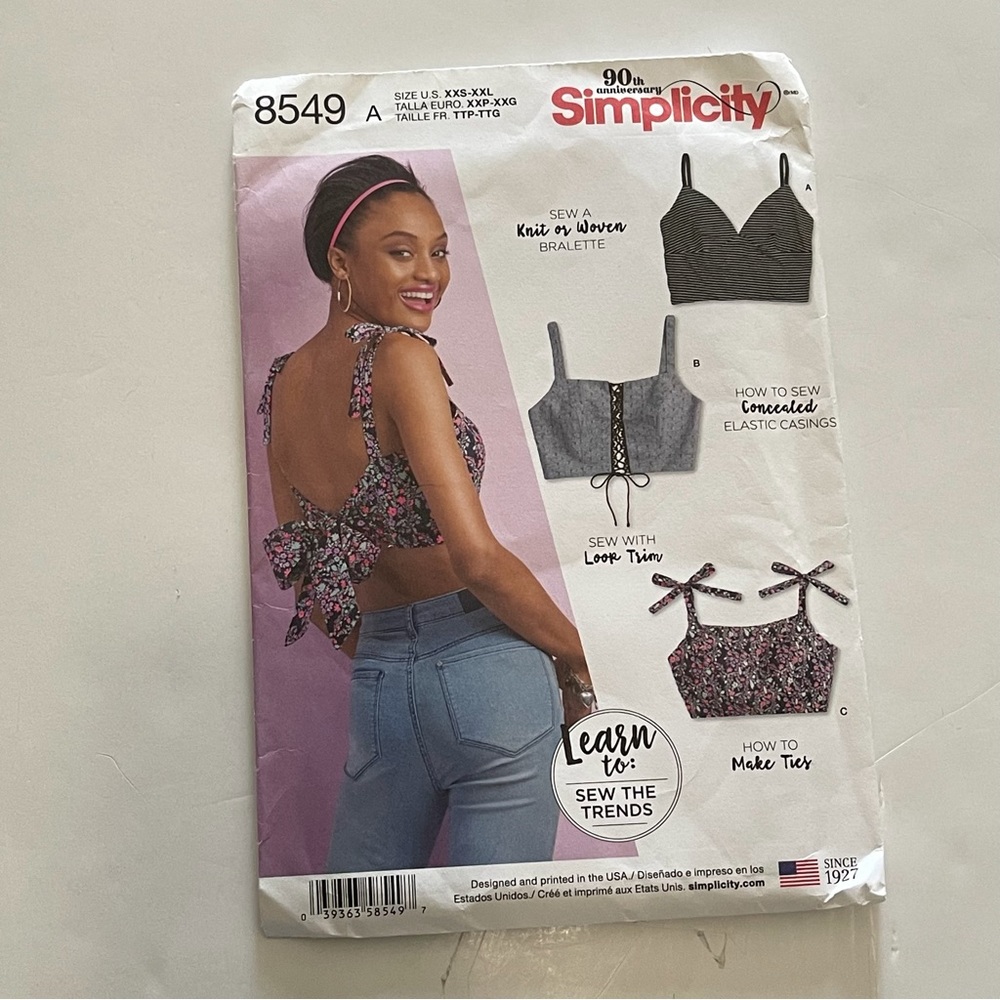 Simplicity Sewing Pattern 8549 - Misses Bra Top, XXS-XXL